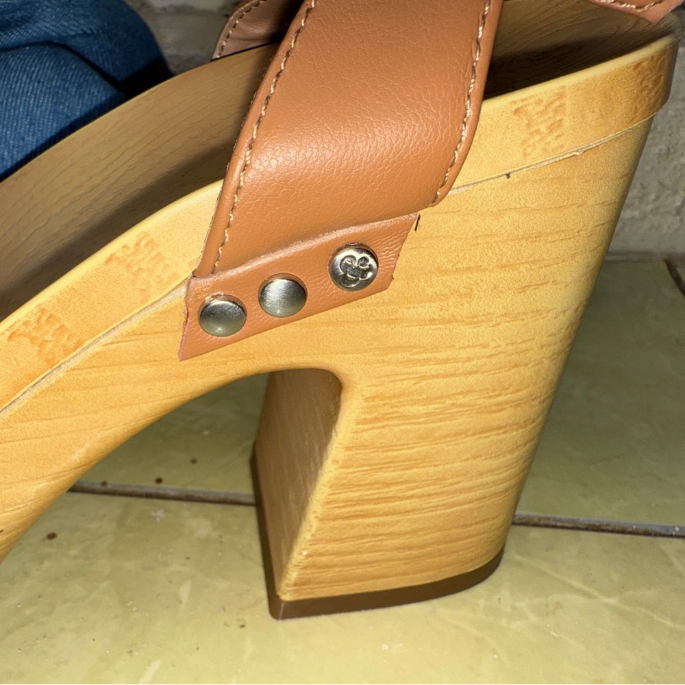 Sam & Libby Denim Knot Platform Clog Sandals Wood Heel Boho Size 8.5 Retro - Picture 8 of 12